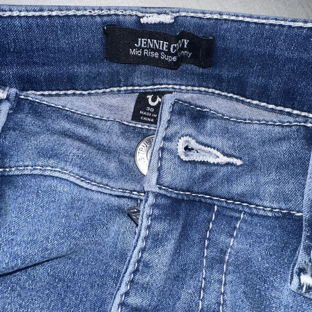 True Religion Womens Jennie MR SN No‎ Flap Blue Mid Rise SUPER SKINNY SZ 30NWT